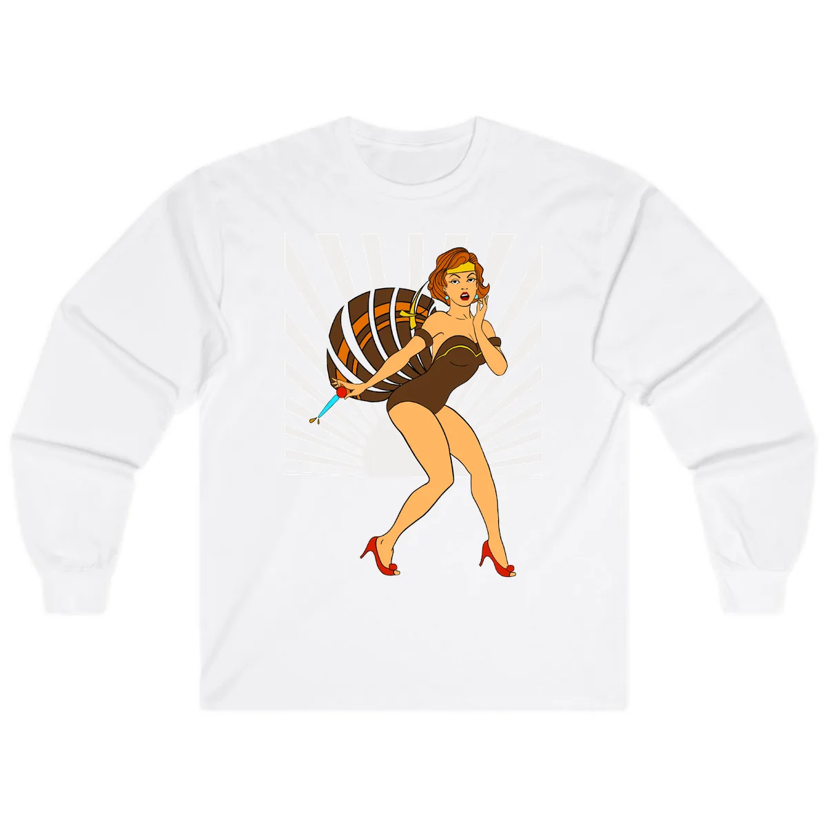 Pin-Up Girl With Barrel And Dagger Long Sleeve in White