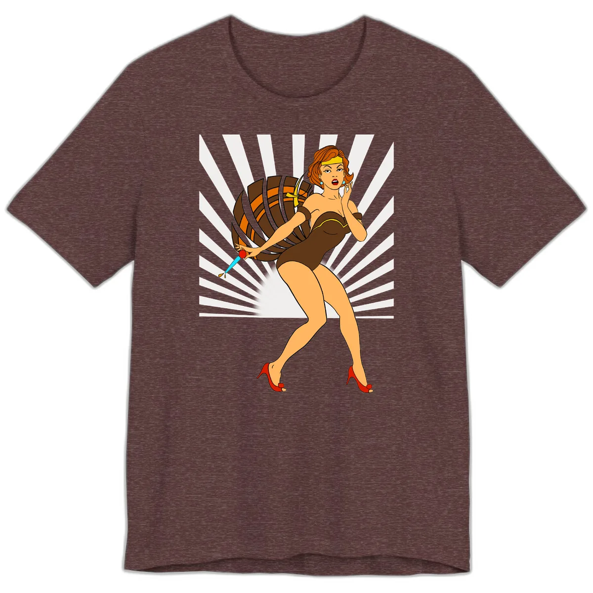 Pin-Up Girl With Barrel And Dagger Premium T-Shirt in Heather Maroon