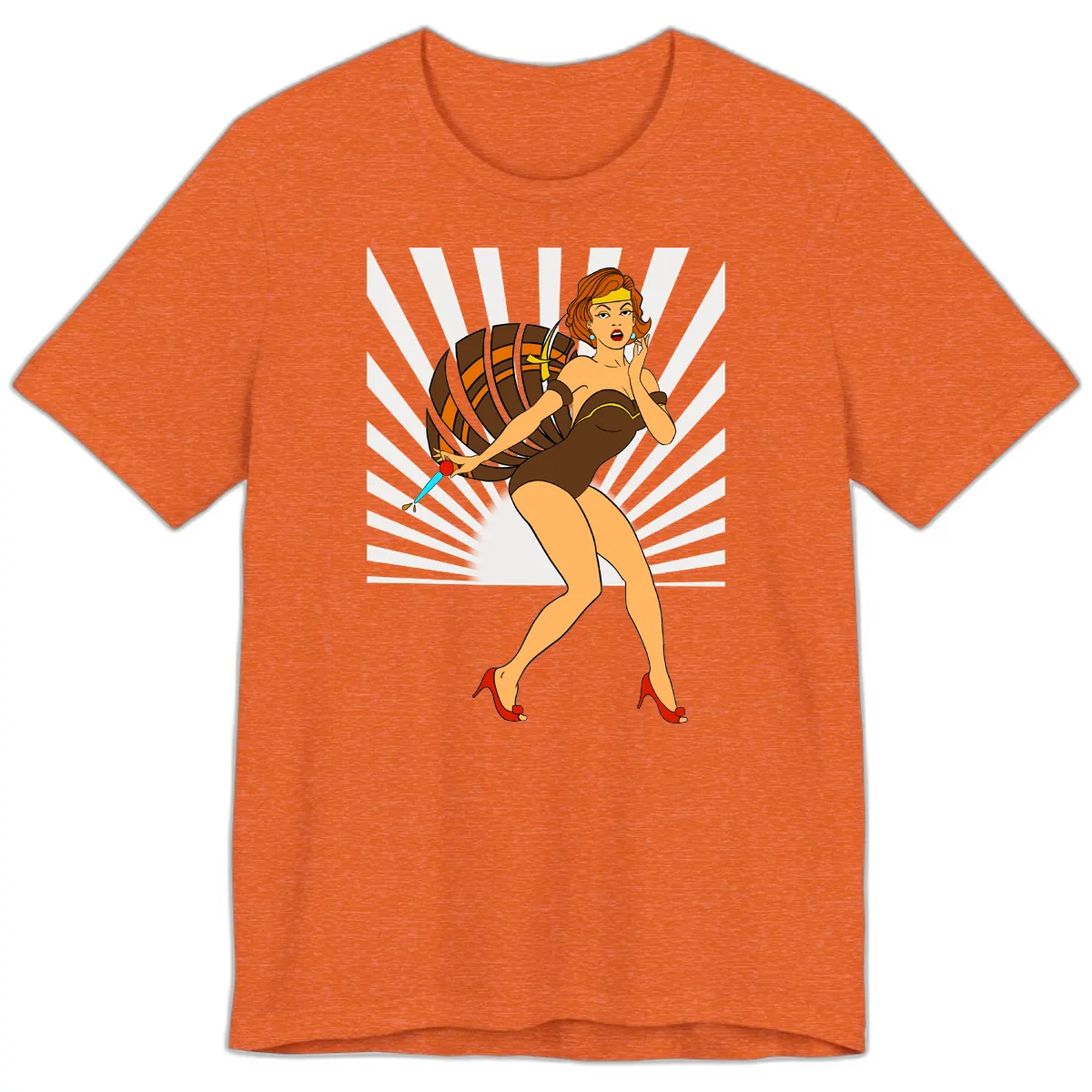 Pin-Up Girl With Barrel And Dagger Premium T-Shirt in Heather Orange