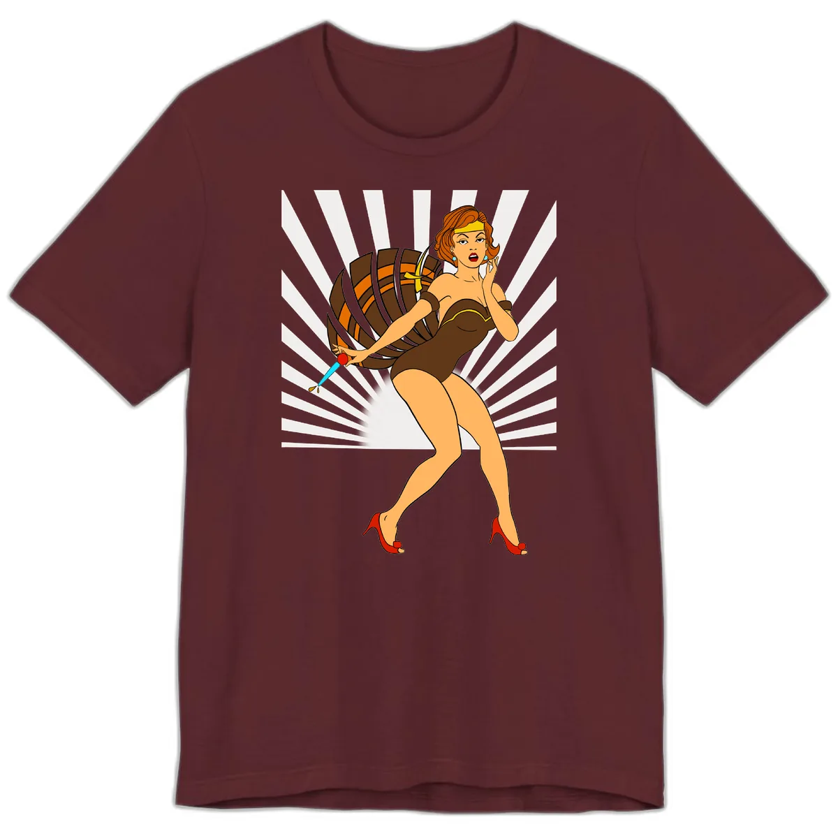 Pin-Up Girl With Barrel And Dagger Premium T-Shirt in Maroon