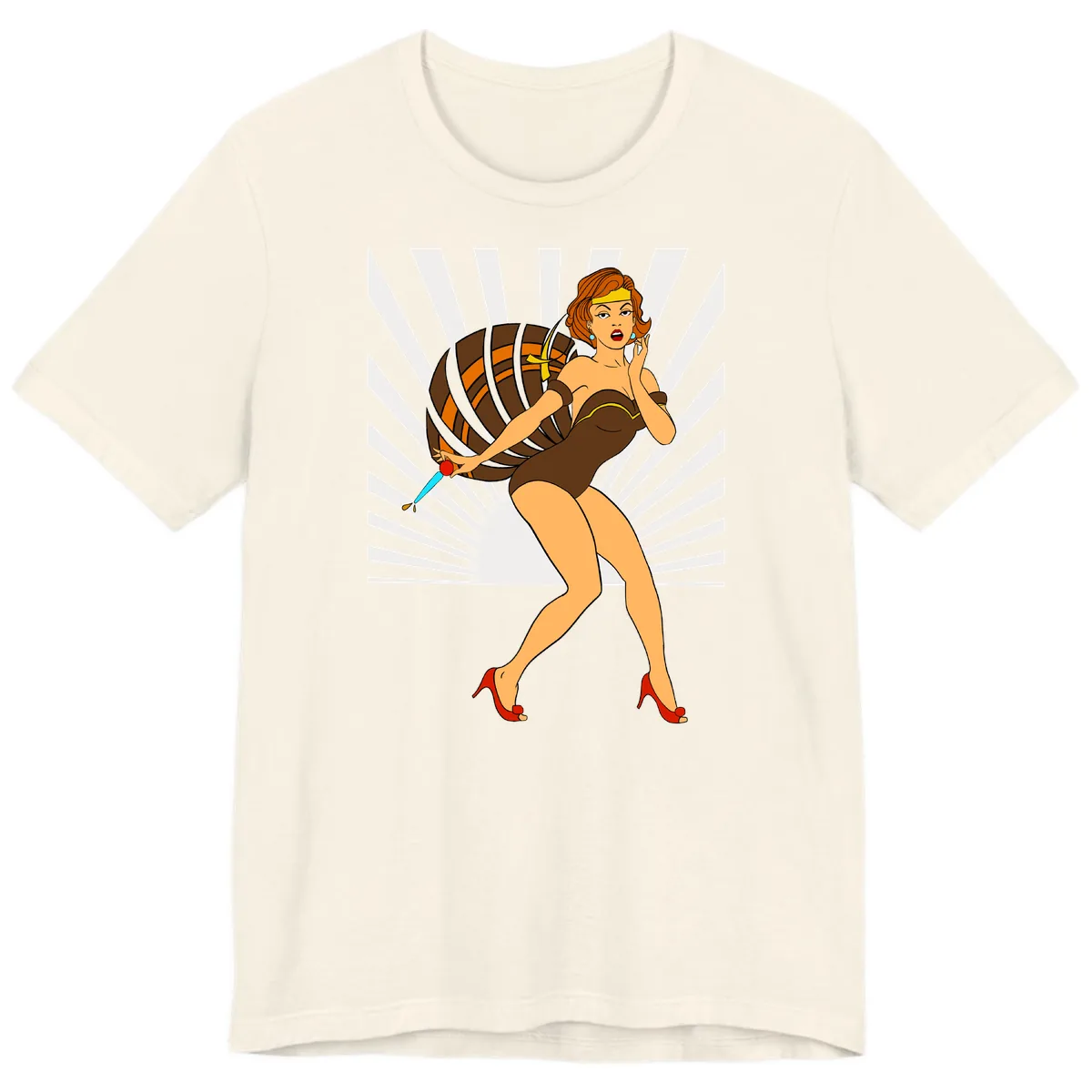 Pin-Up Girl With Barrel And Dagger Premium T-Shirt in Natural