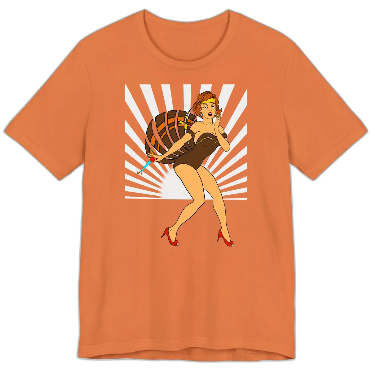 Pin-Up Girl With Barrel And Dagger Premium T-Shirt in Burnt Orange