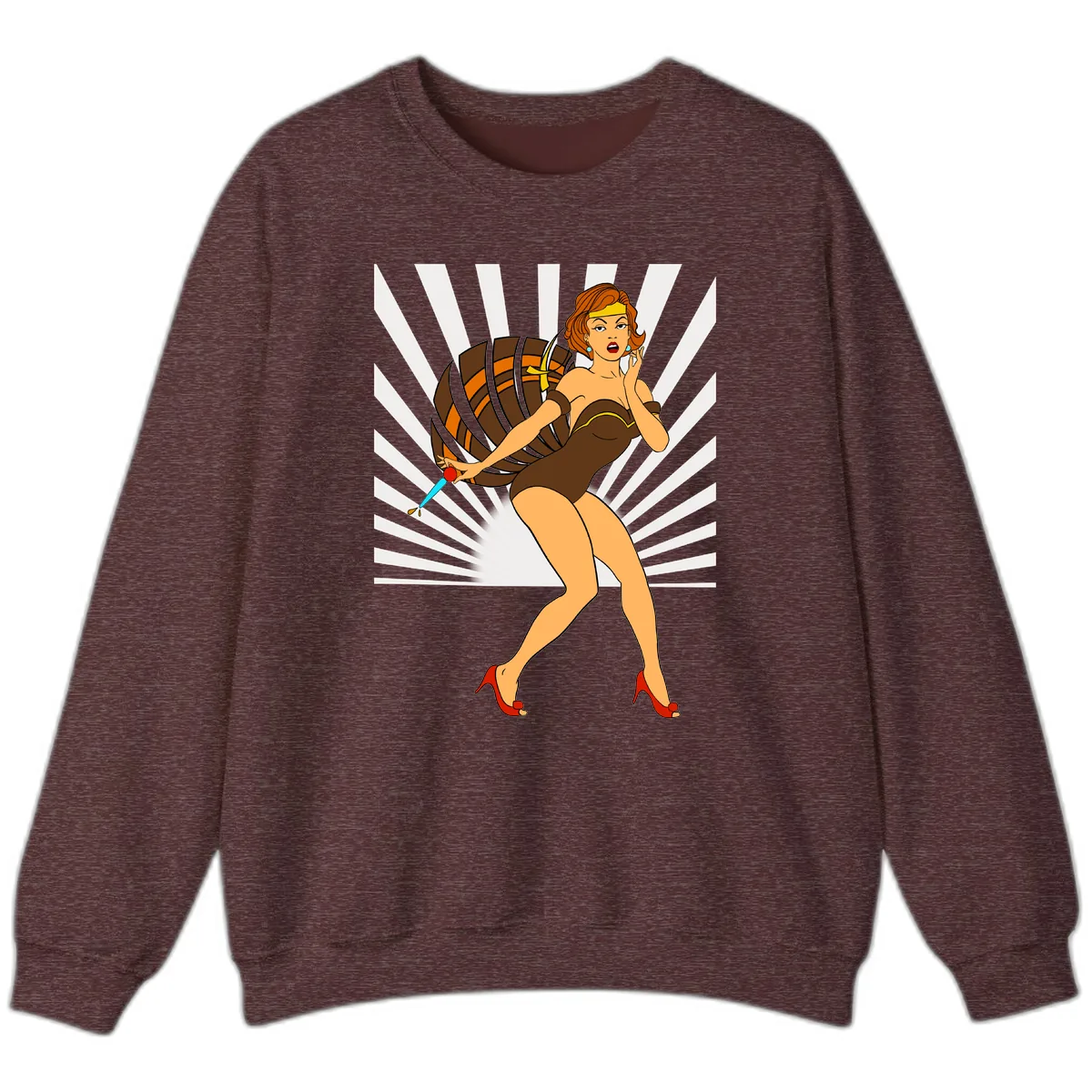 Pin-Up Girl With Barrel And Dagger Sweatshirt in Heather Sport Dark Maroon