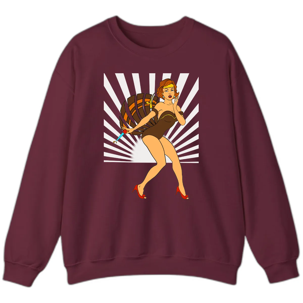 Pin-Up Girl With Barrel And Dagger Sweatshirt in Maroon
