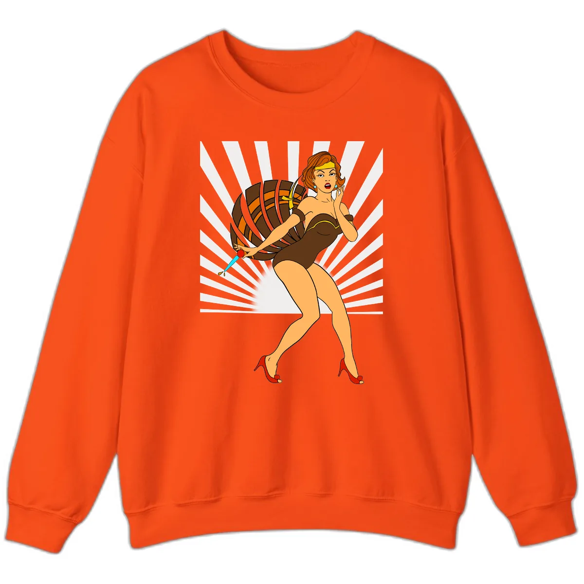 Pin-Up Girl With Barrel And Dagger Sweatshirt in Orange