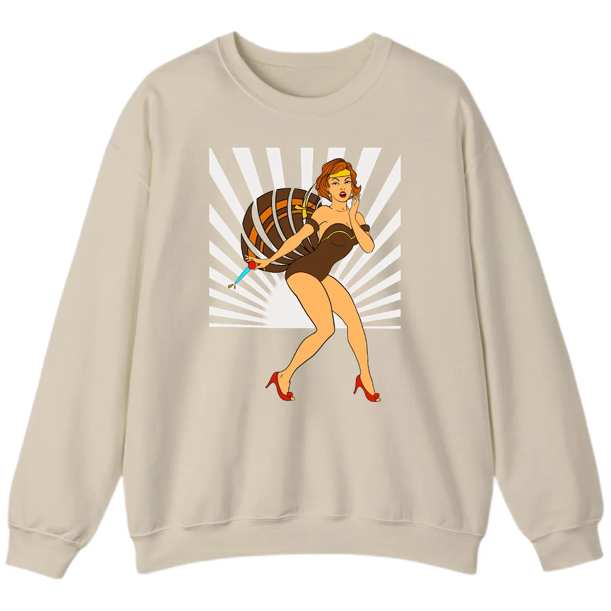 Pin-Up Girl With Barrel And Dagger Sweatshirt in Sand