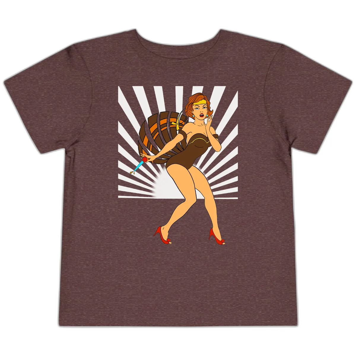 Pin-Up Girl With Barrel And Dagger Toddler T-Shirt in Heather Maroon