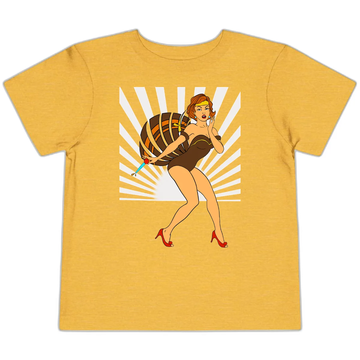 Pin-Up Girl With Barrel And Dagger Toddler T-Shirt in Heather Yellow Gold