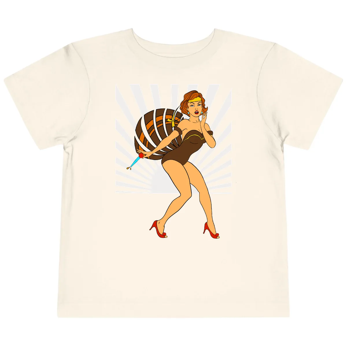 Pin-Up Girl With Barrel And Dagger Toddler T-Shirt in Natural