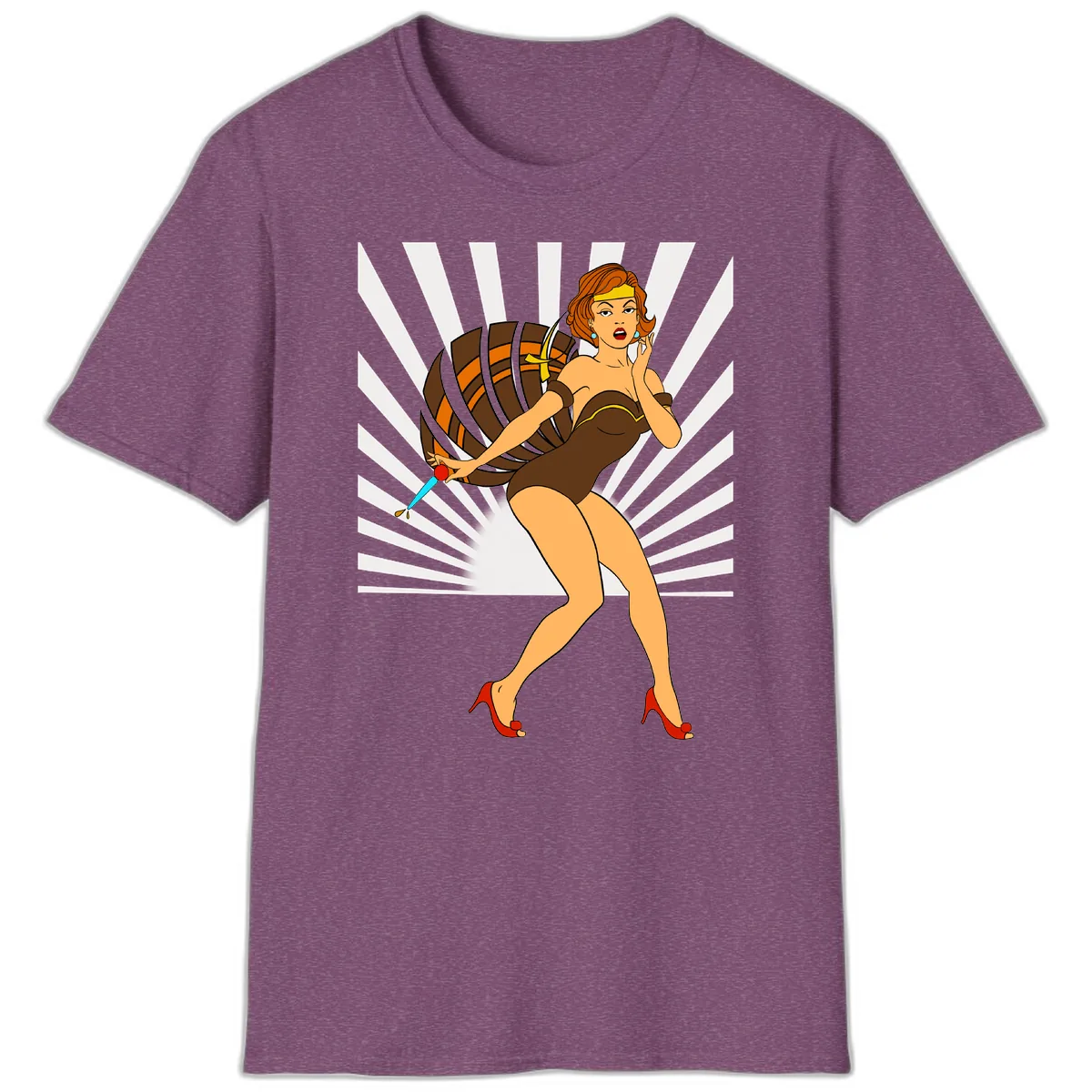 Pin-Up Girl With Barrel And Dagger T-Shirt in Heather Maroon