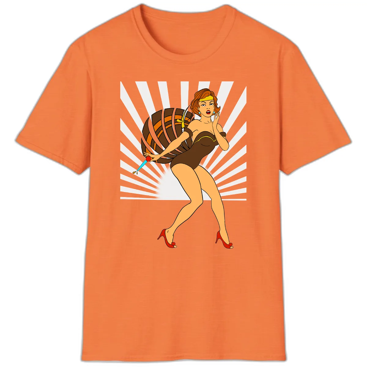 Pin-Up Girl With Barrel And Dagger T-Shirt in Heather Orange