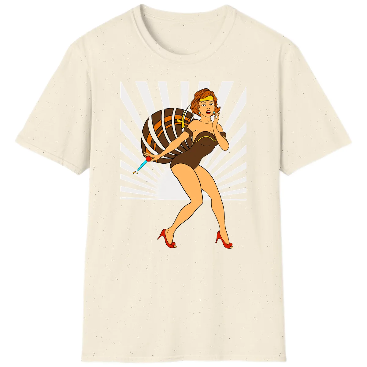 Pin-Up Girl With Barrel And Dagger T-Shirt in Natural
