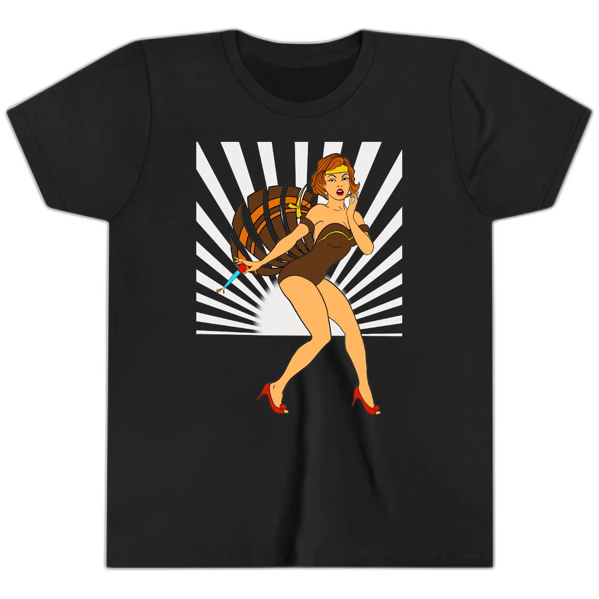 Pin-Up Girl With Barrel And Dagger Youth T-Shirt in Black