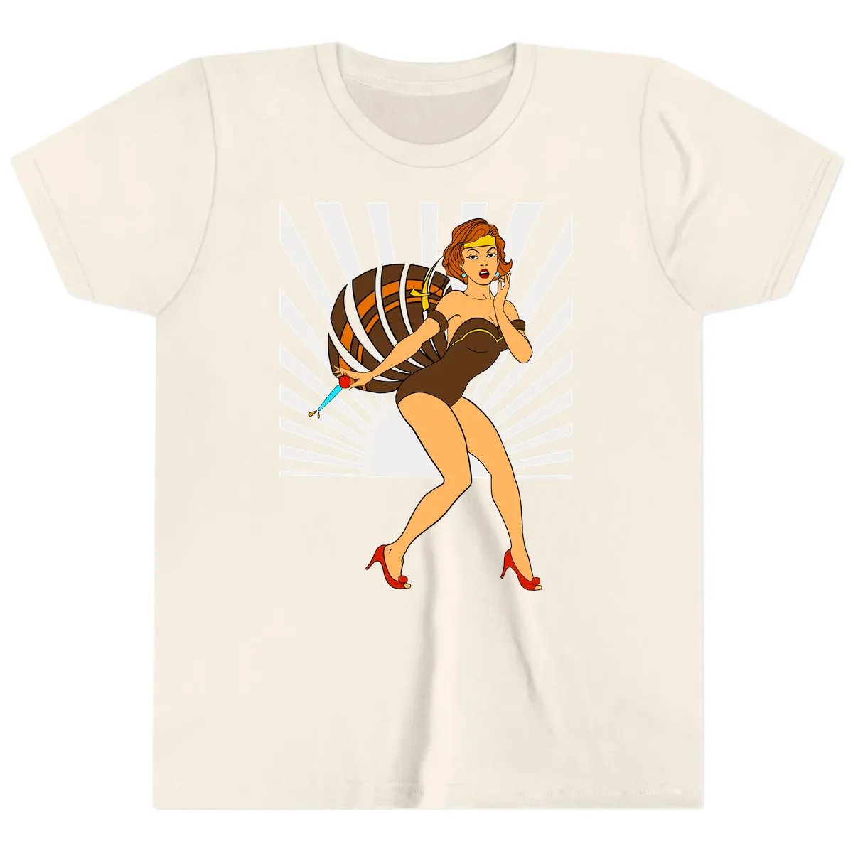 Pin-Up Girl With Barrel And Dagger Youth T-Shirt in Natural