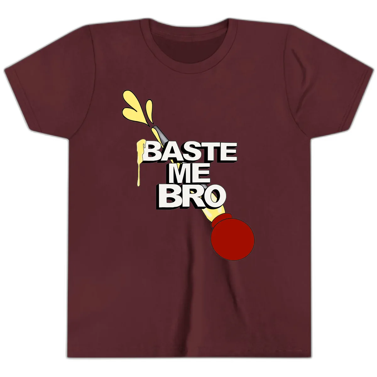 Baste Me Bro Thanksgiving Turkey Youth T-Shirt in Maroon
