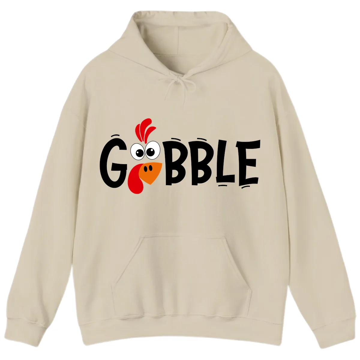 Gobble Gobble Turkey Face Hoodie in Sand