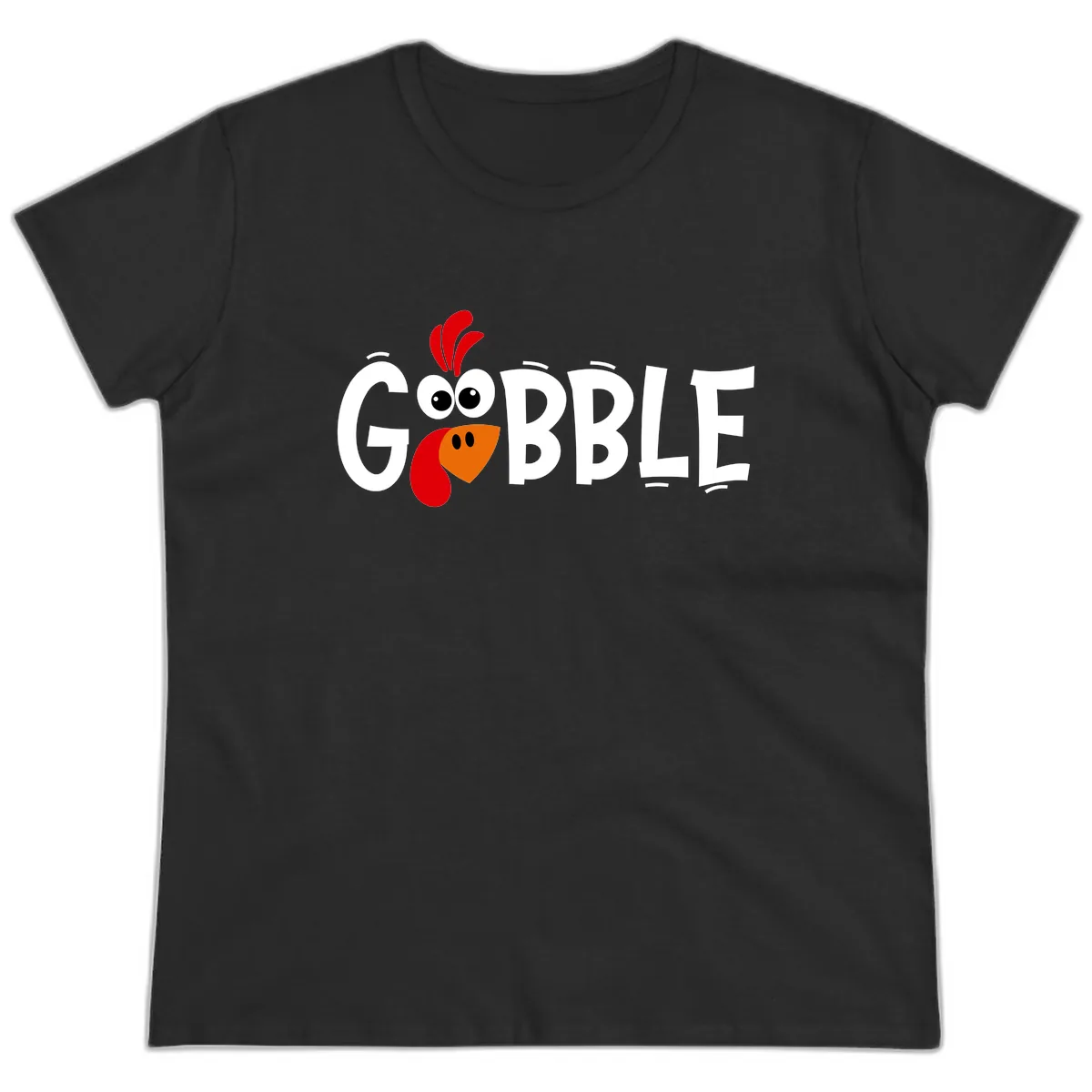 Gobble Gobble Turkey Face Ladies Tee in Black