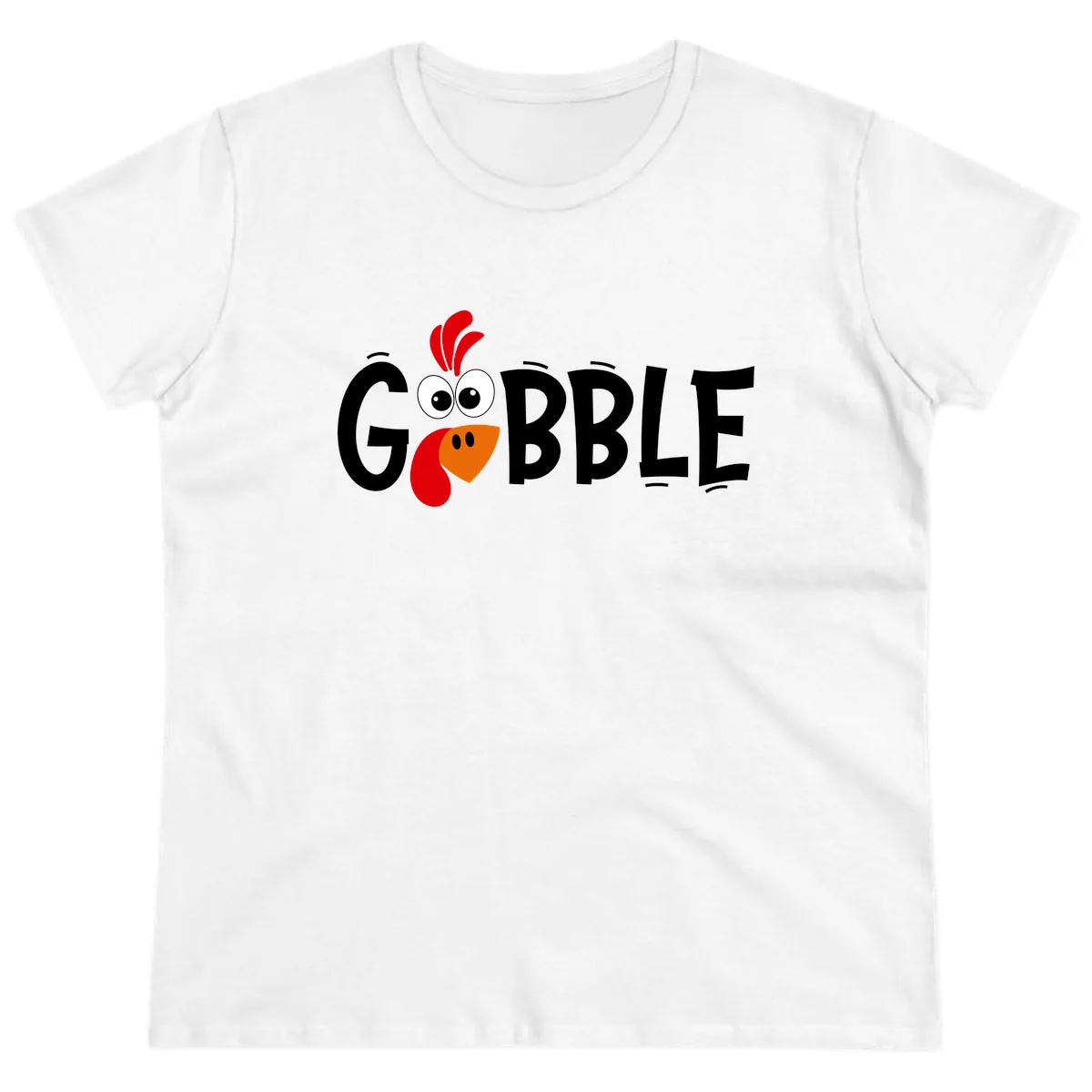 Gobble Gobble Turkey Face Ladies Tee in White
