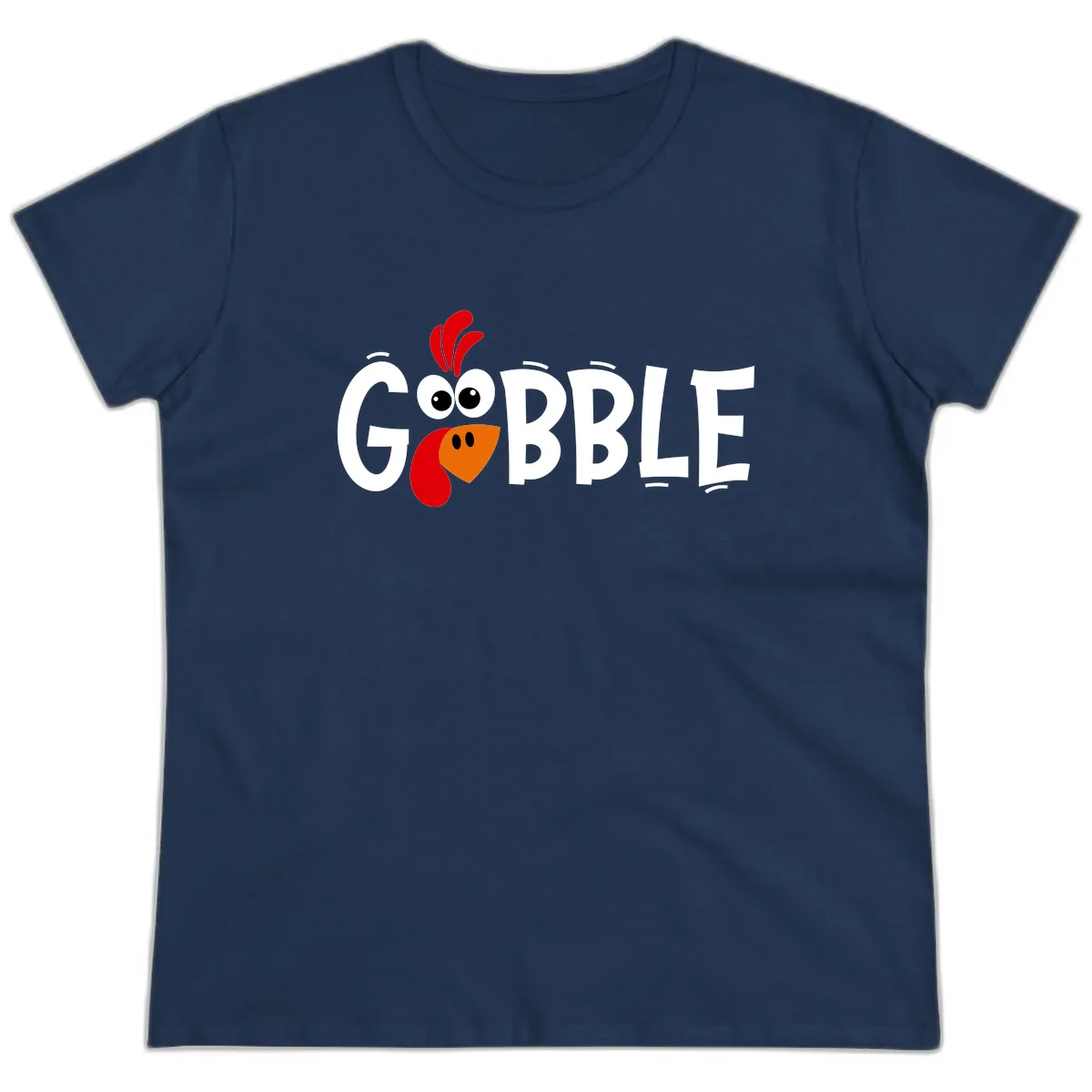 Gobble Gobble Turkey Face Ladies Tee in Navy