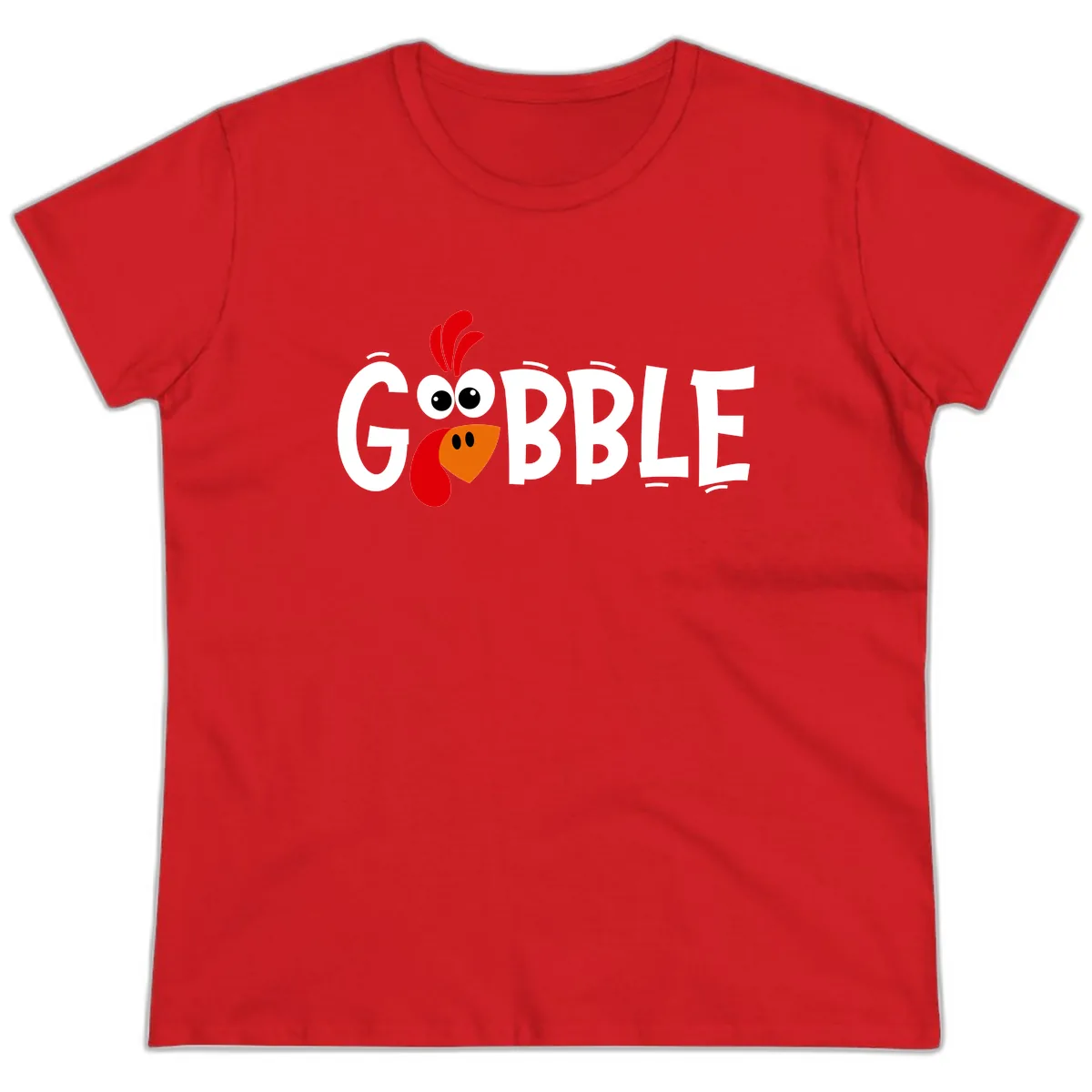 Gobble Gobble Turkey Face Ladies Tee in Red