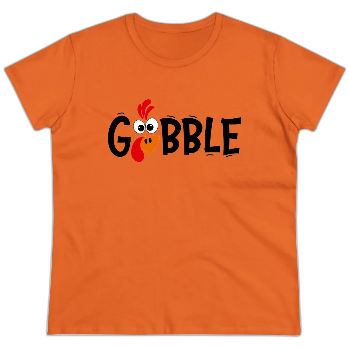 Gobble Gobble Turkey Face Ladies Tee in Orange