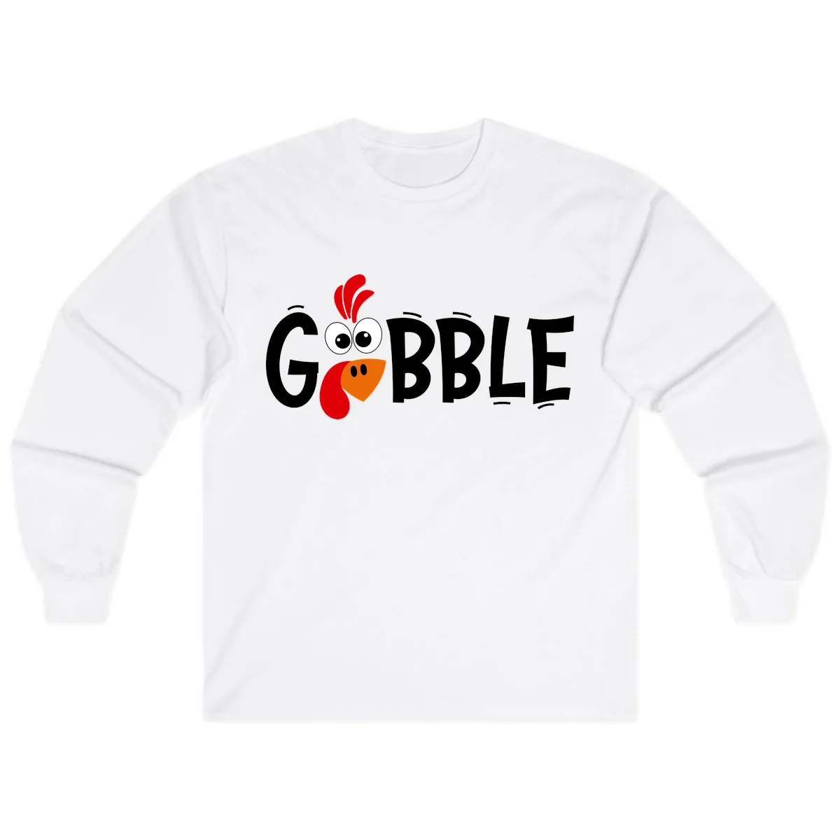 Gobble Gobble Turkey Face Long Sleeve in White