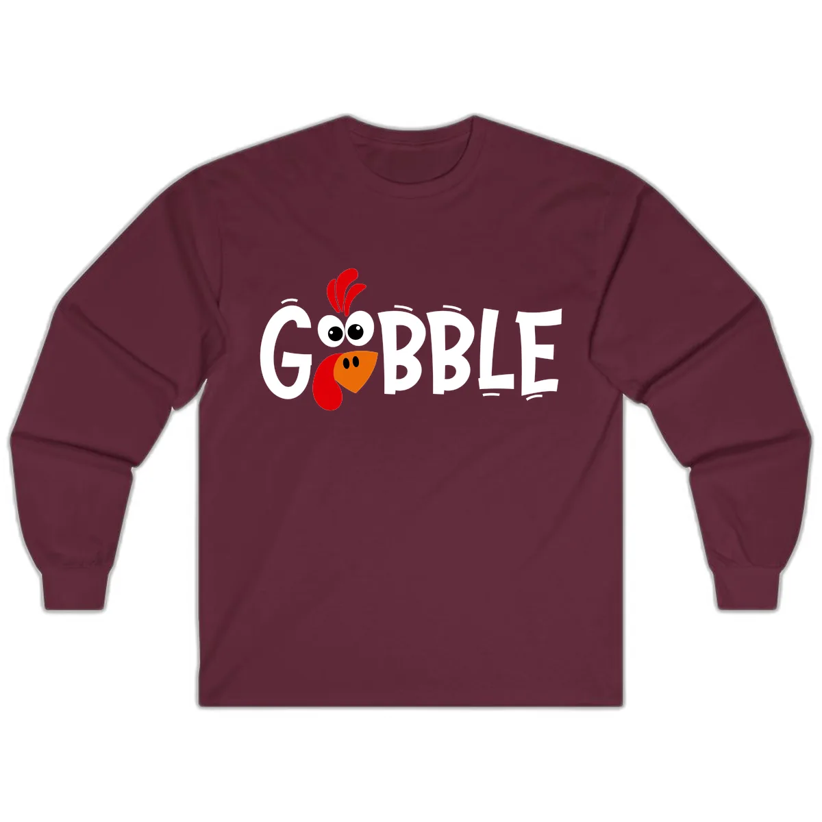 Gobble Gobble Turkey Face Long Sleeve in Maroon