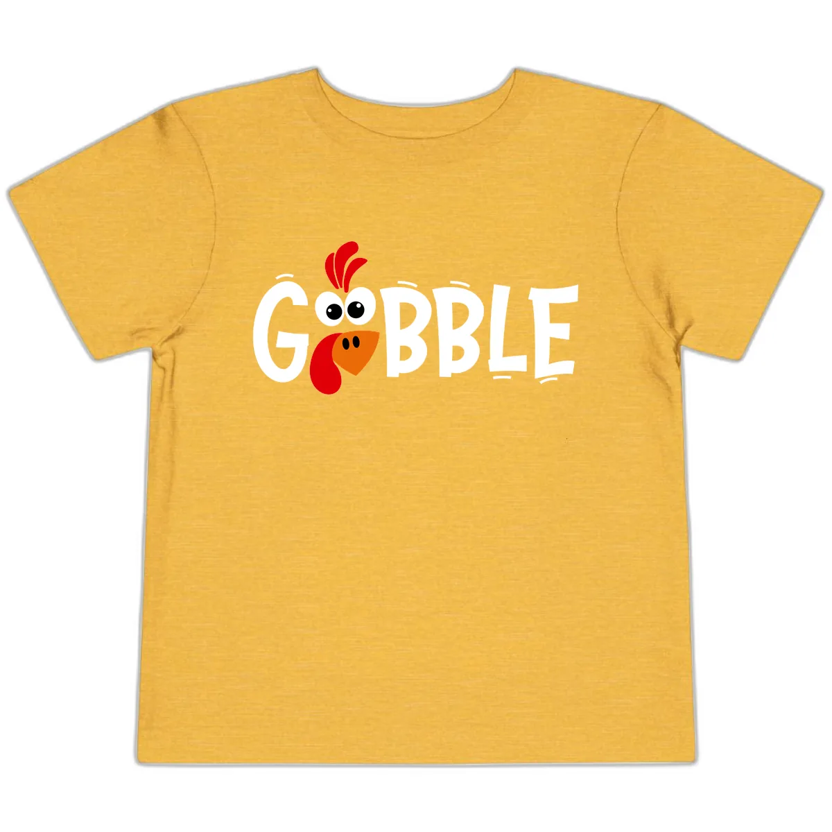 Gobble Gobble Turkey Face Toddler T-Shirt in Heather Yellow Gold