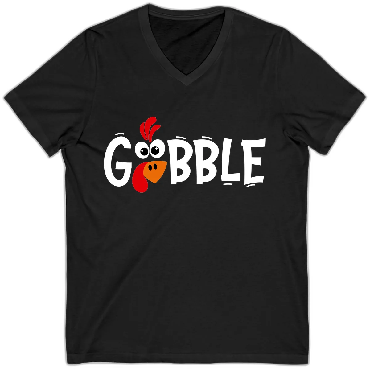 Gobble Gobble Turkey Face V-Neck in Black