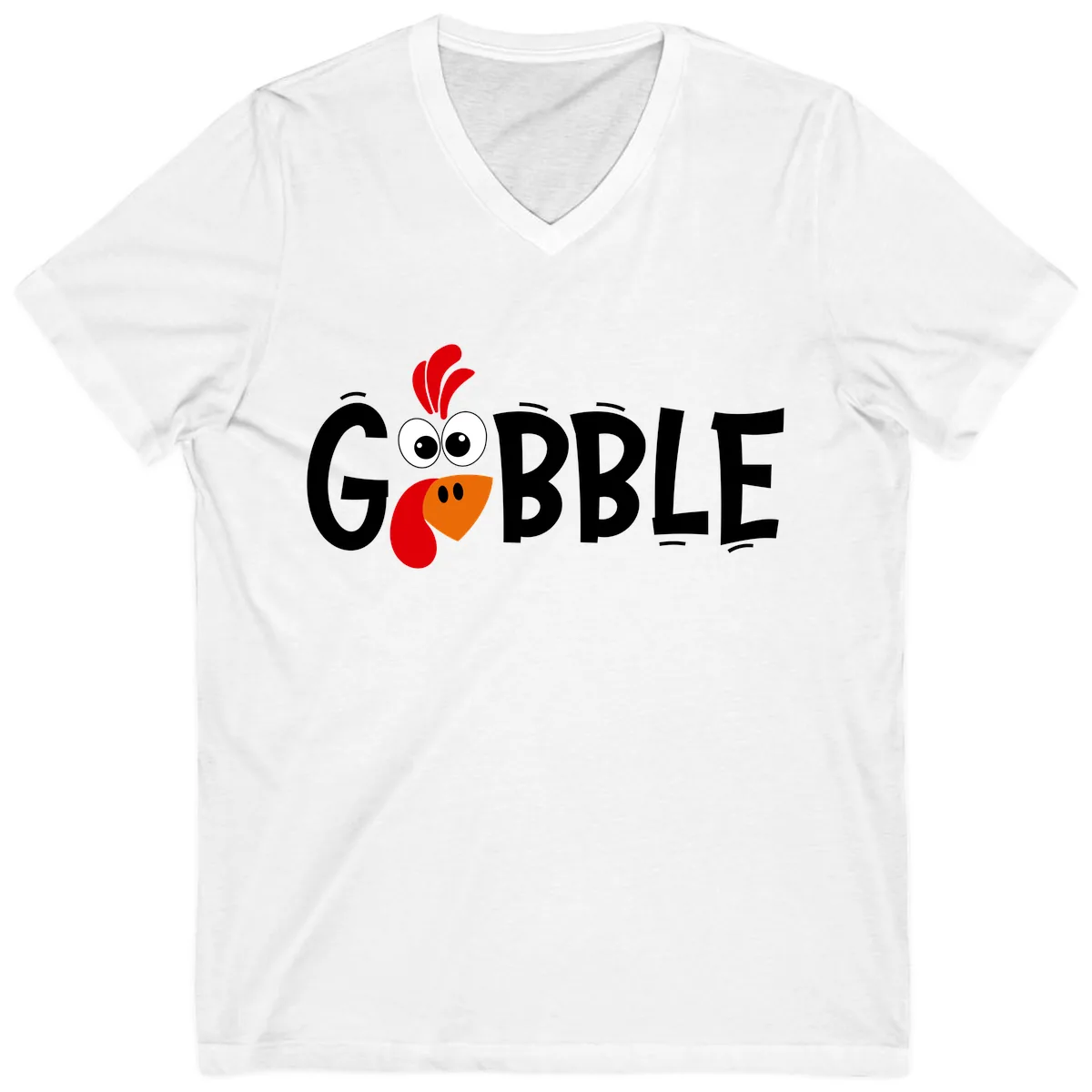 Gobble Gobble Turkey Face V-Neck in White