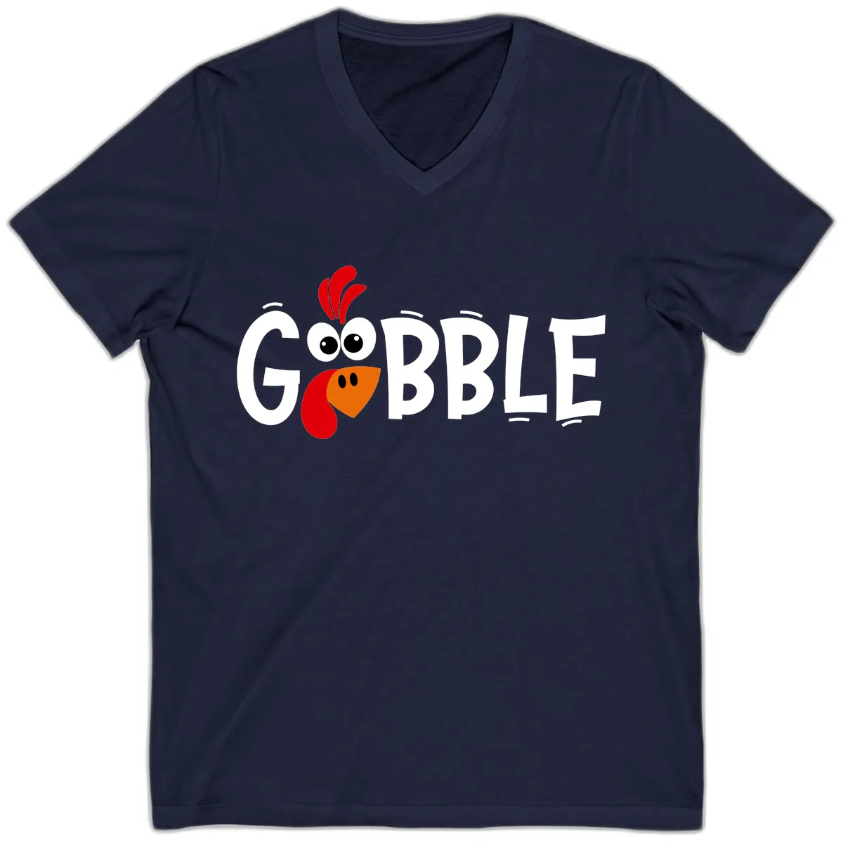 Gobble Gobble Turkey Face V-Neck in Navy