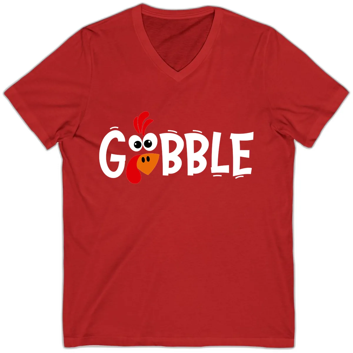 Gobble Gobble Turkey Face V-Neck in Red