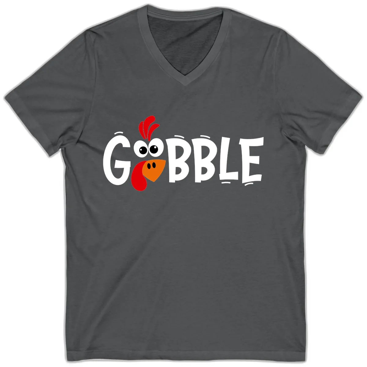 Gobble Gobble Turkey Face V-Neck in Asphalt