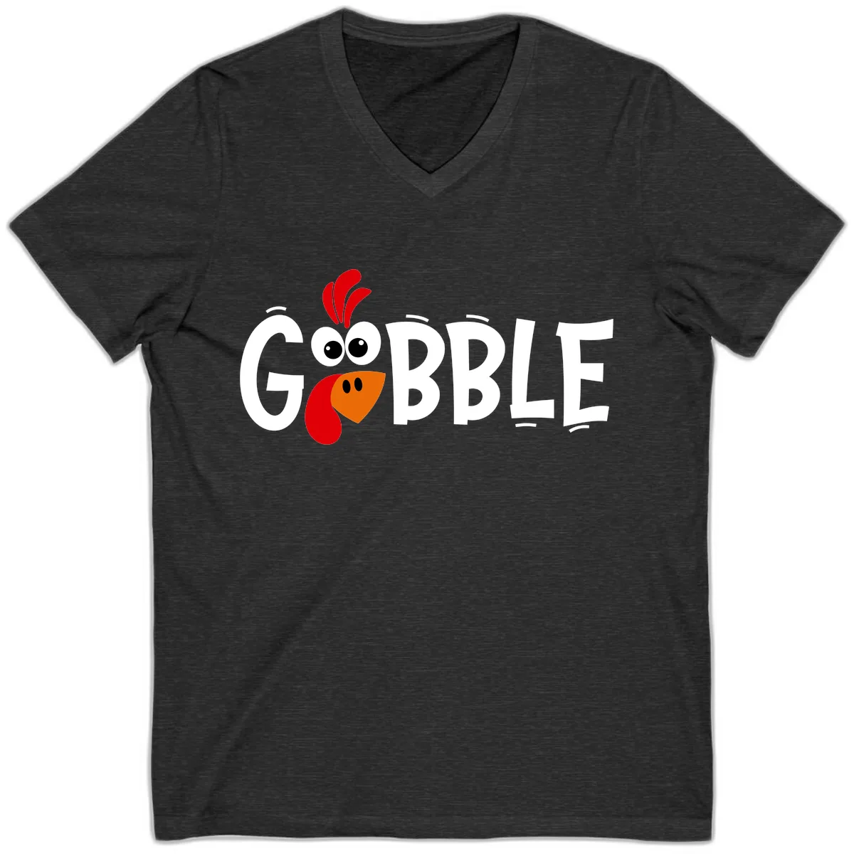 Gobble Gobble Turkey Face V-Neck in Dark Grey Heather