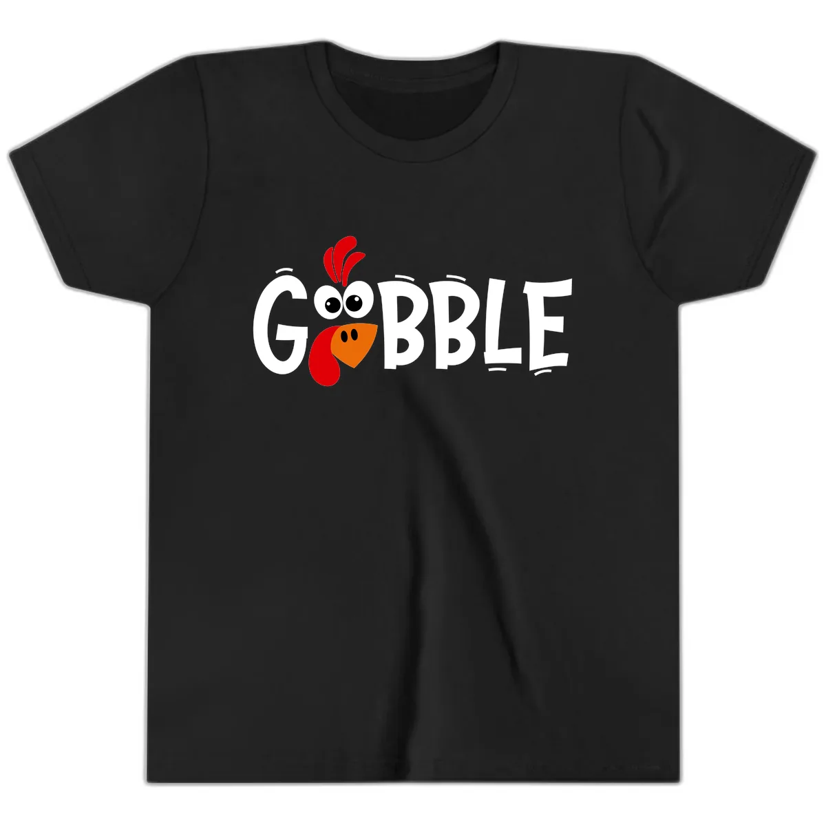 Gobble Gobble Turkey Face Youth T-Shirt in Black