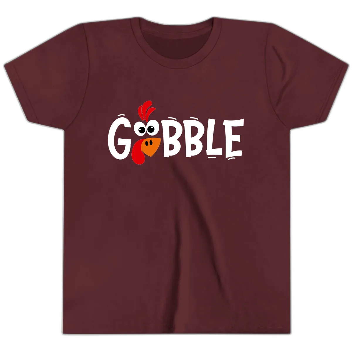 Gobble Gobble Turkey Face Youth T-Shirt in Maroon