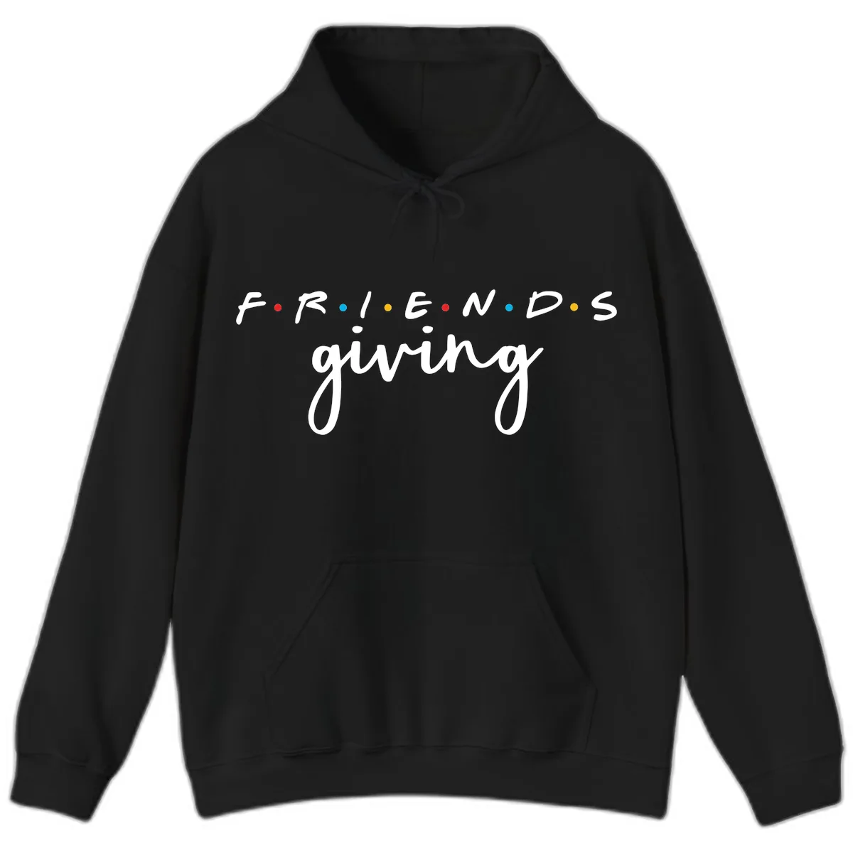 Friendsgiving Typography Design Hoodie in Black