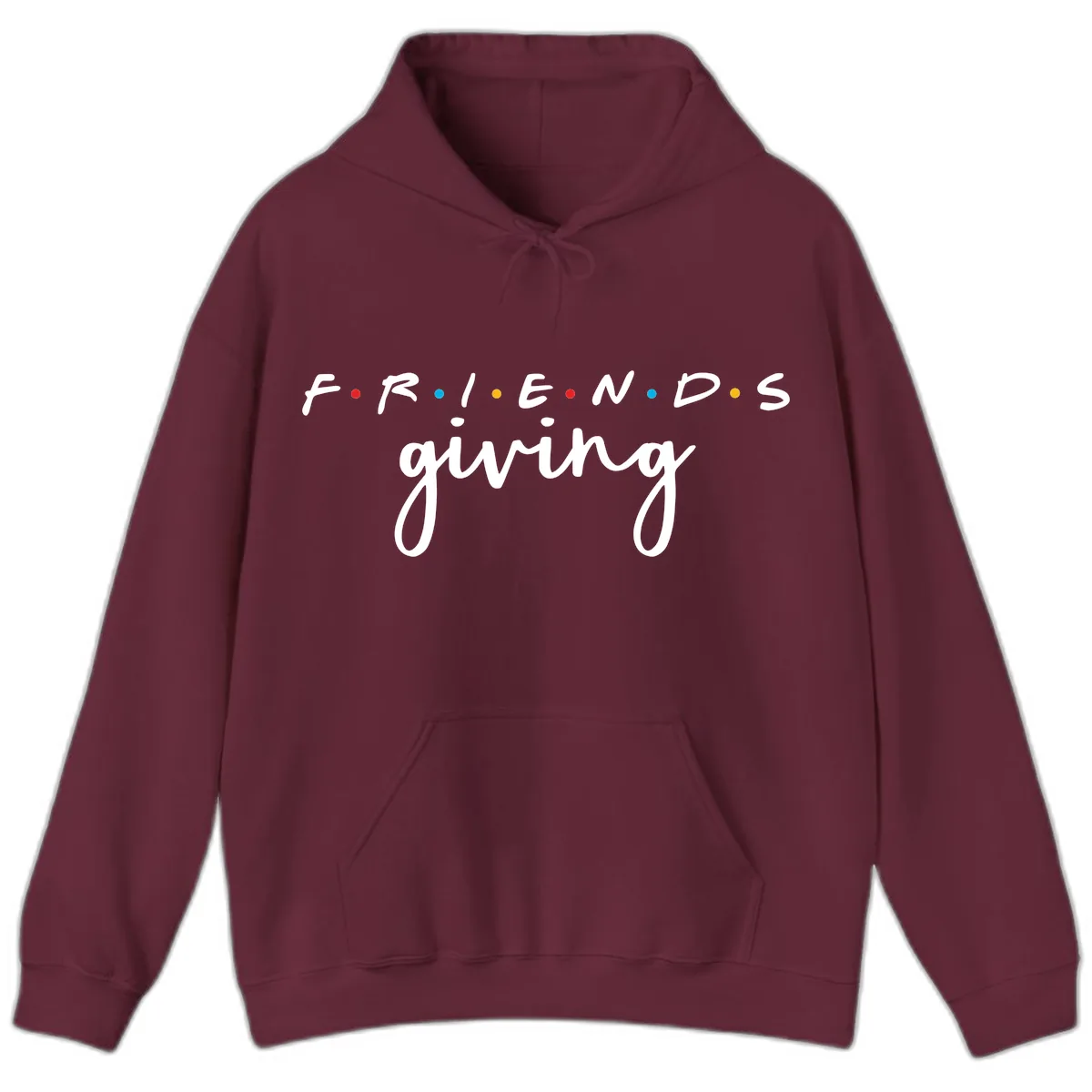 Friendsgiving Typography Design Hoodie in Maroon
