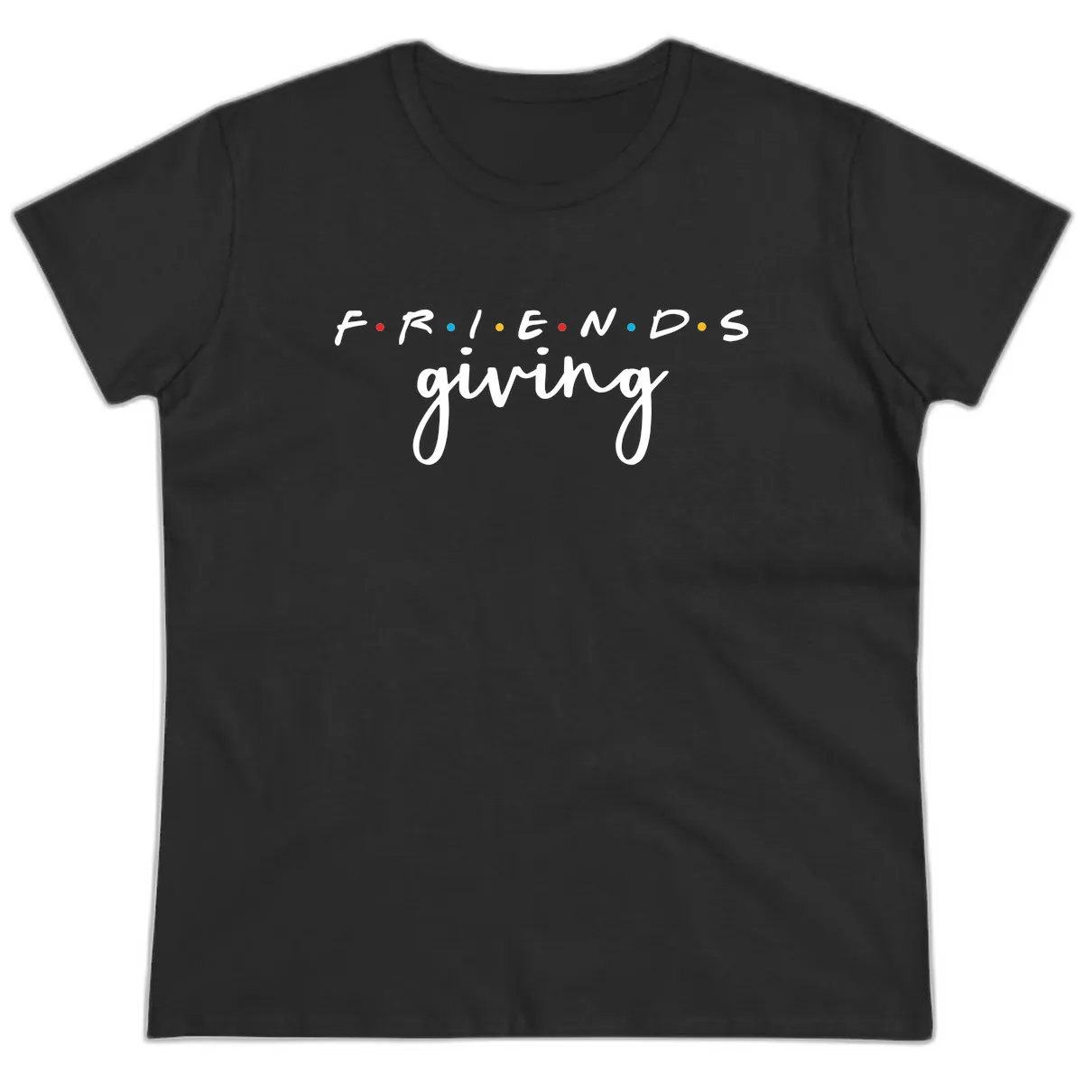 Friendsgiving Typography Design Ladies Tee in Black