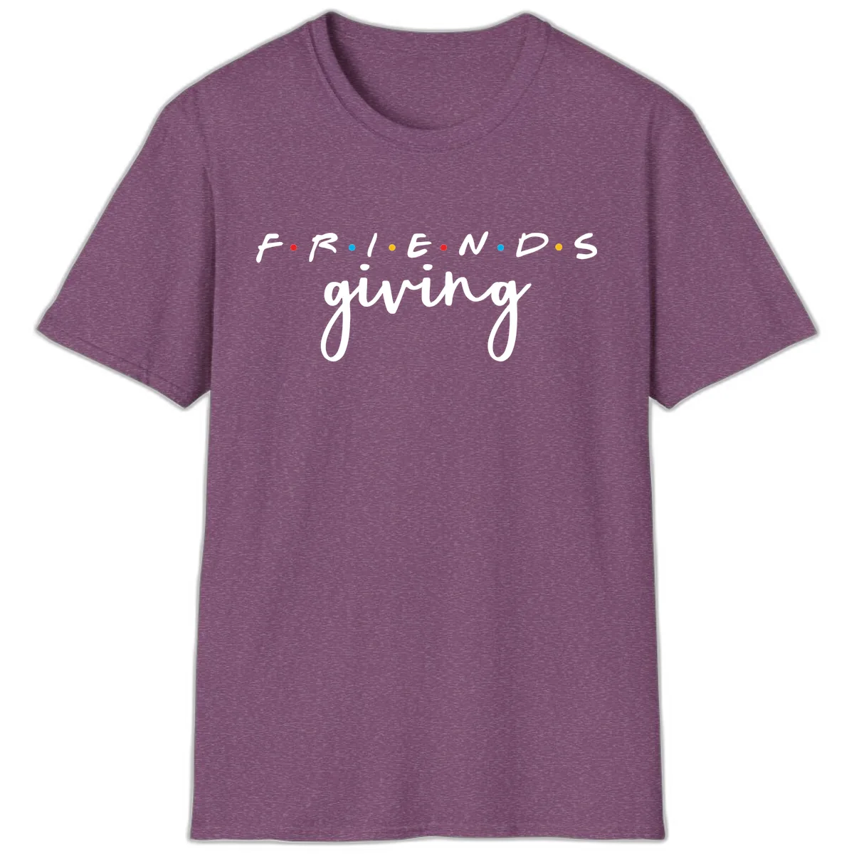 Friendsgiving Typography Design T-Shirt in Heather Maroon