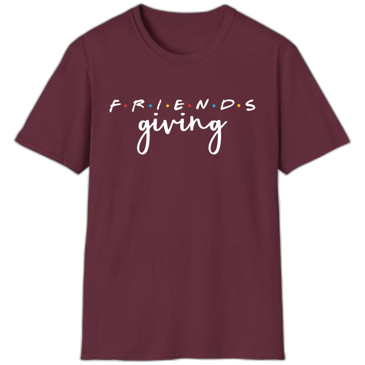 Friendsgiving Typography Design T-Shirt in Maroon