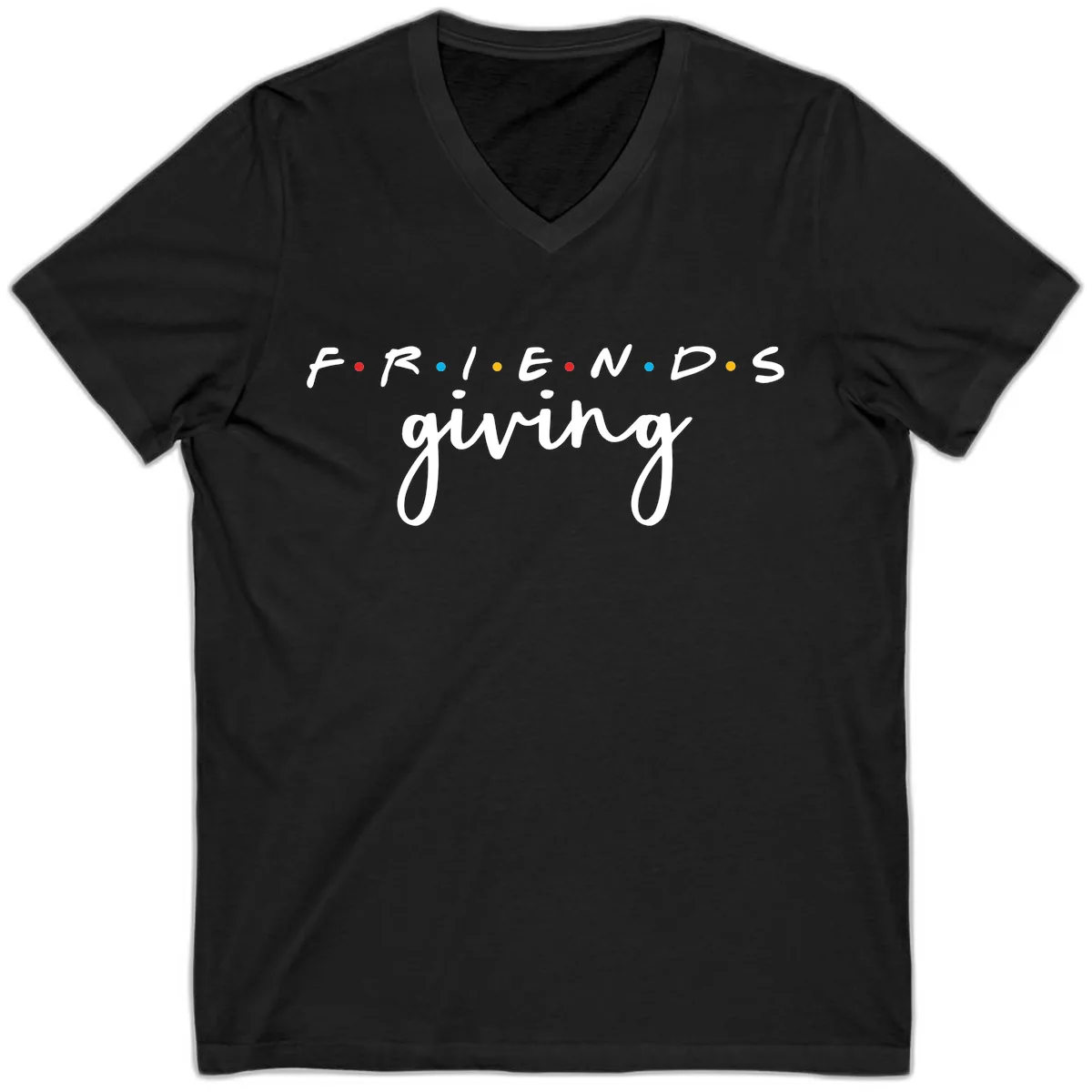 Friendsgiving Typography Design V-Neck in Black
