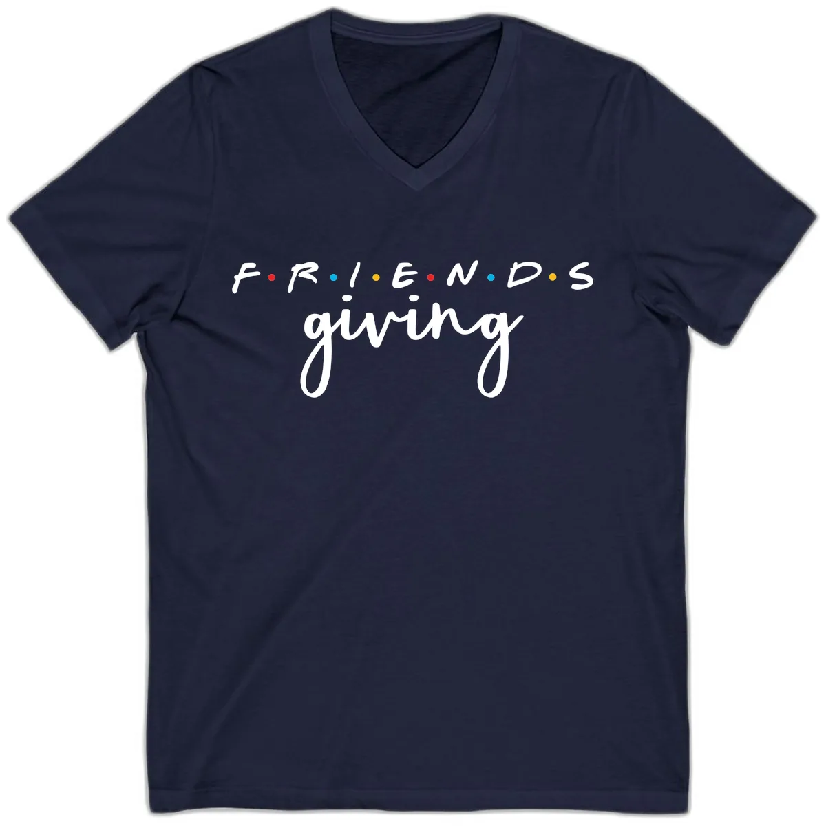 Friendsgiving Typography Design V-Neck in Navy