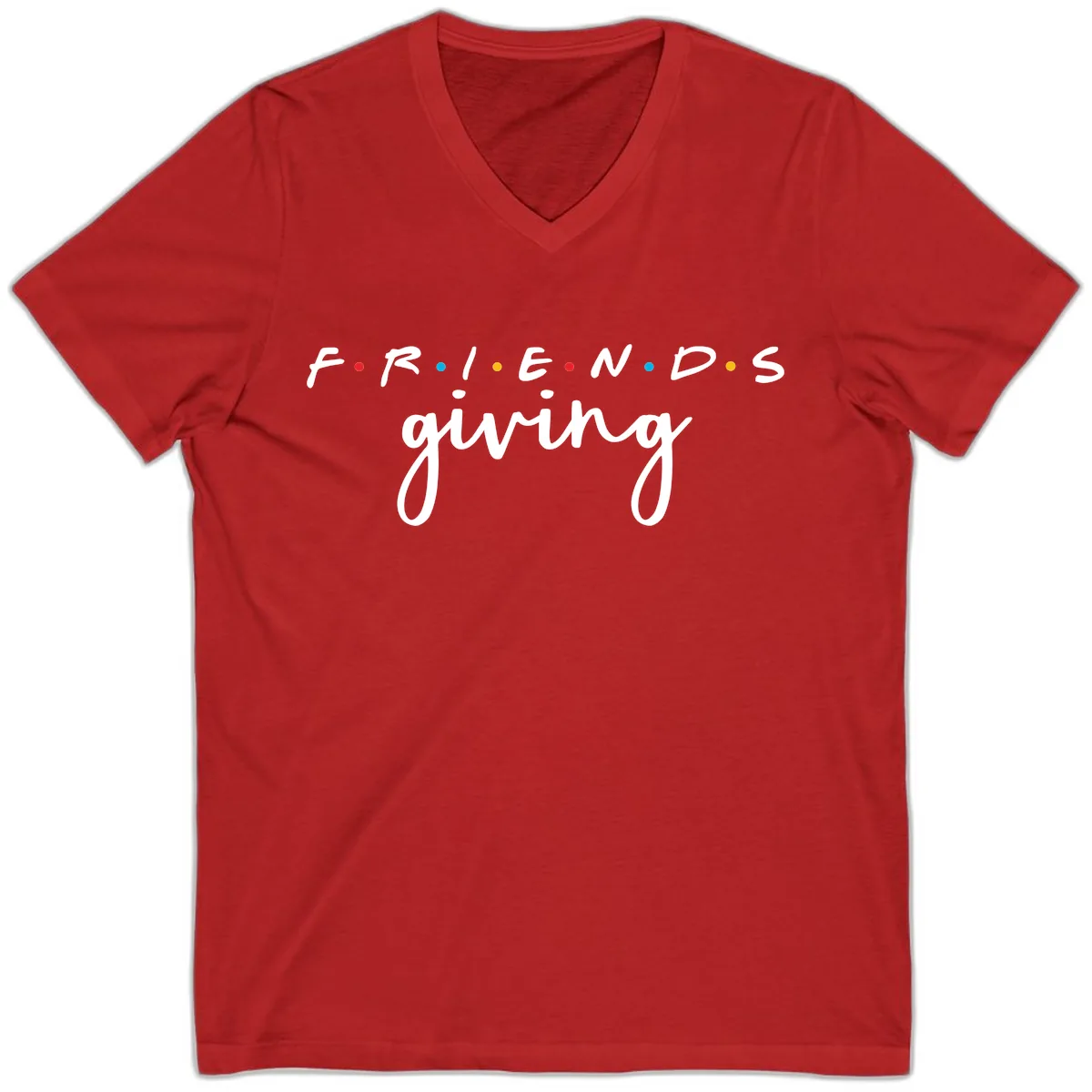 Friendsgiving Typography Design V-Neck in Red