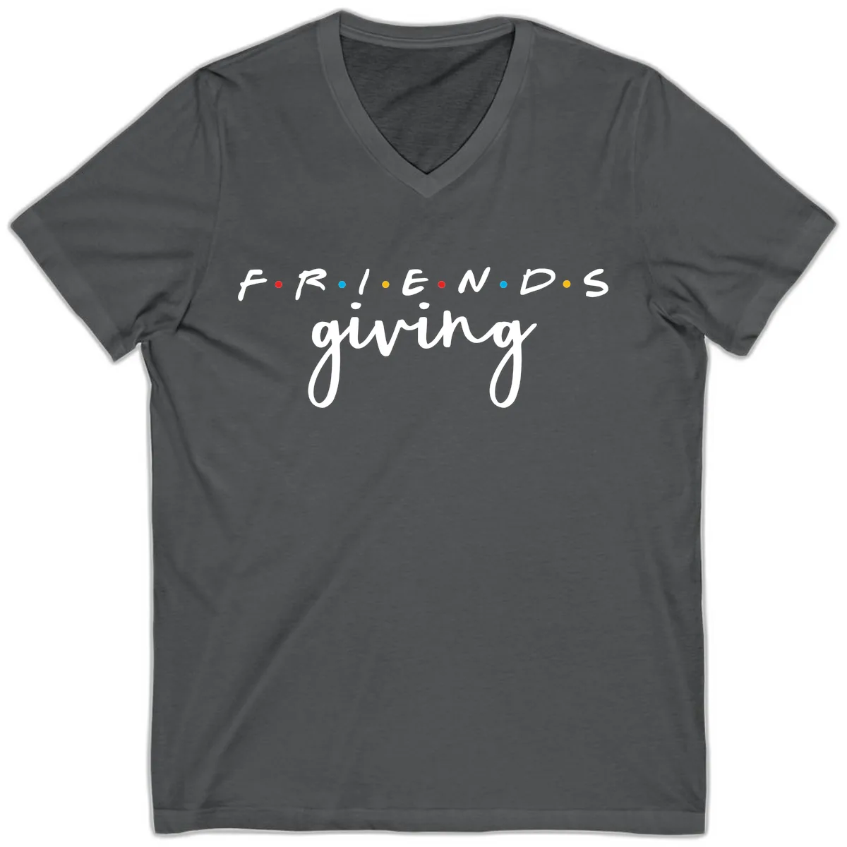 Friendsgiving Typography Design V-Neck in Asphalt