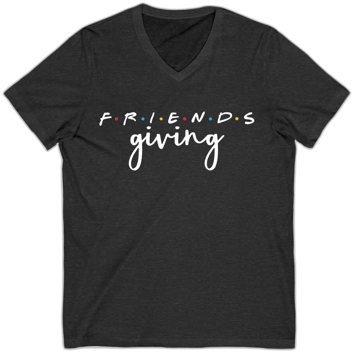 Friendsgiving Typography Design V-Neck in Dark Grey Heather