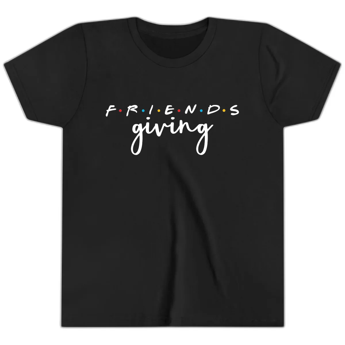 Friendsgiving Typography Design Youth T-Shirt in Black