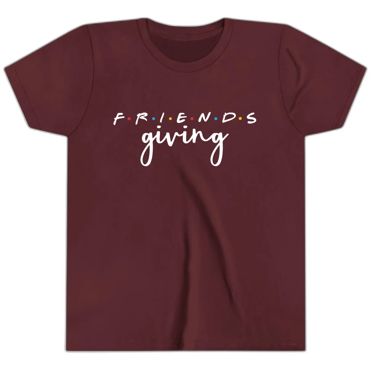 Friendsgiving Typography Design Youth T-Shirt in Maroon