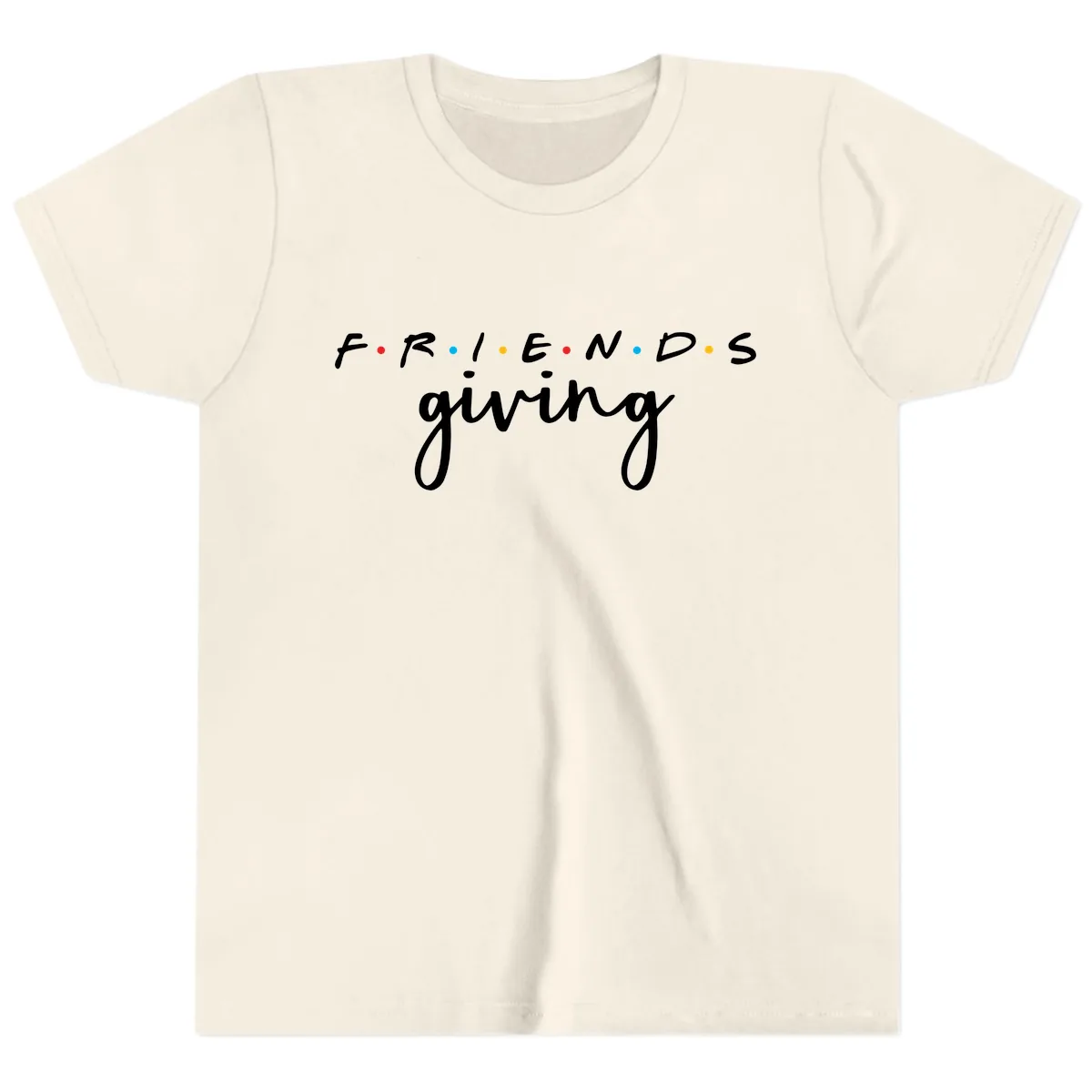 Friendsgiving Typography Design Youth T-Shirt in Natural
