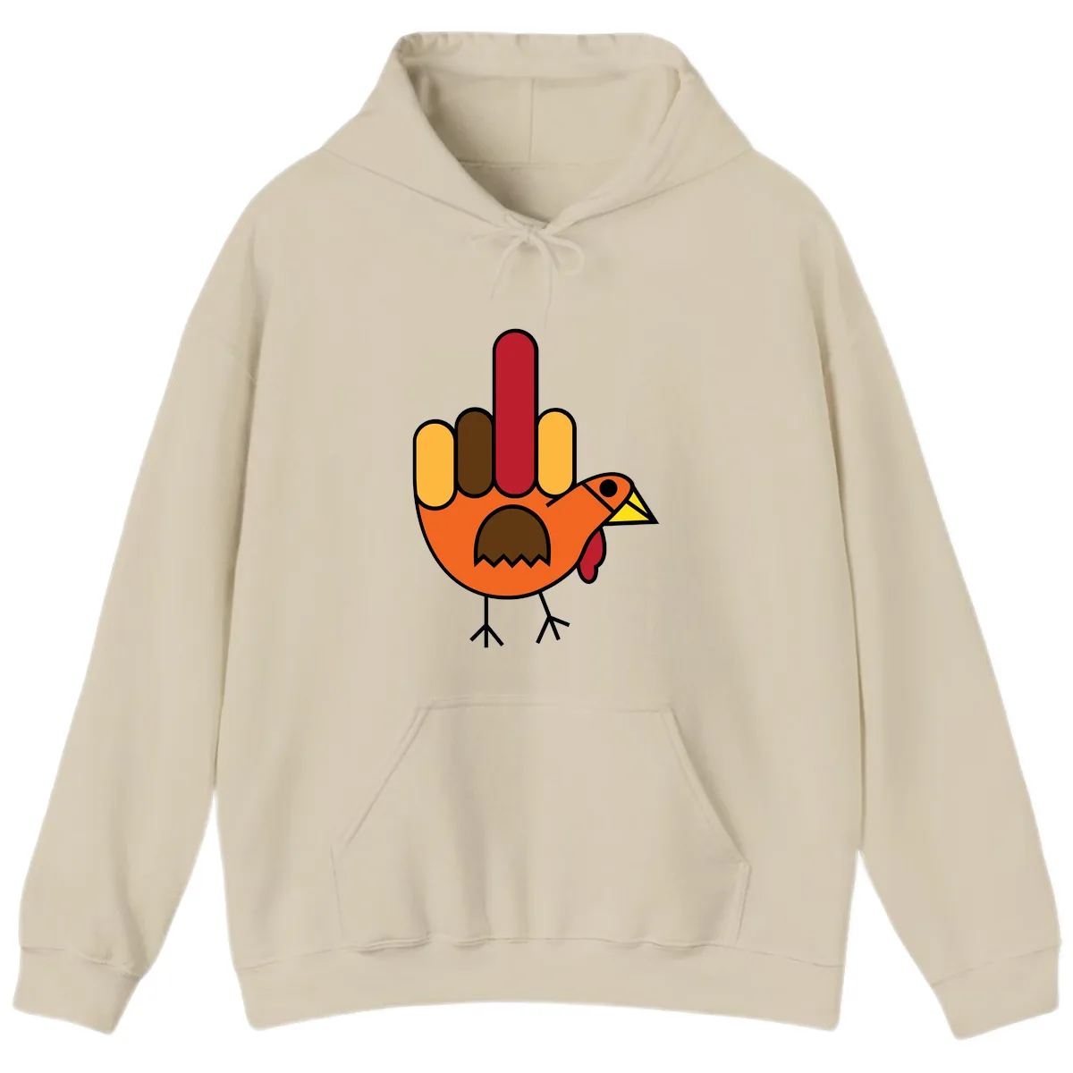 Turkey Hand Gesture Thanksgiving Hoodie in Sand